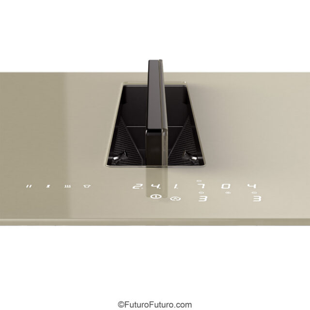Futuro Futuro induction cooktop with champagne finish and downdraft hood