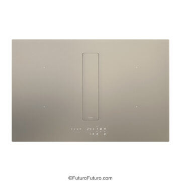 Luxury induction cooking with champagne glass surface and downdraft hood