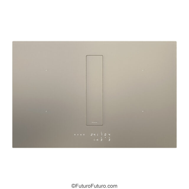Futuro Futuro induction cooktop with champagne finish and downdraft hood