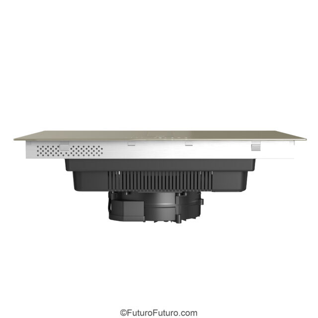 Open glass flap for downdraft suction on Portofino induction cooktop