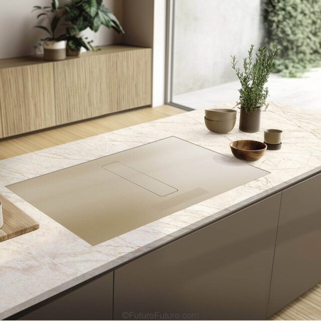 32-inch Portofino Champagne induction cooktop with integrated ventilation system