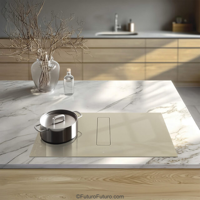 Elegant champagne glass surface on Portofino downdraft induction cooktop