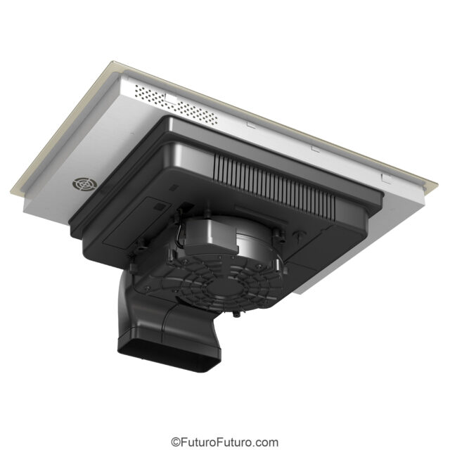 Open glass flap for downdraft suction on Portofino induction cooktop