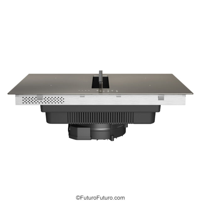 Charcoal glass surface induction cooktop with downdraft system