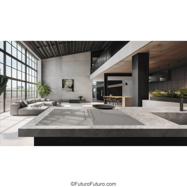 Sleek Italian design induction cooktop with integrated charcoal hood