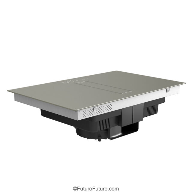 Stylish charcoal finish induction cooktop with downdraft flap