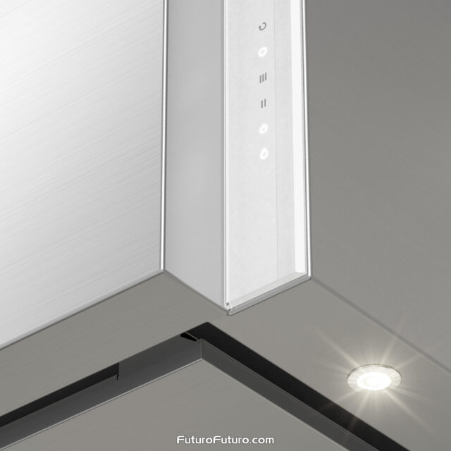 Duct-out operation white kitchen hood for sustainable air circulation.