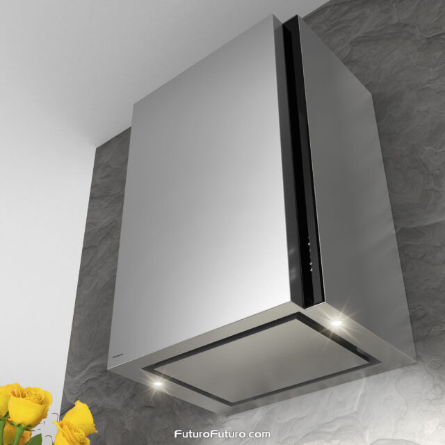 Matte black range hood with intuitive touch control panel.