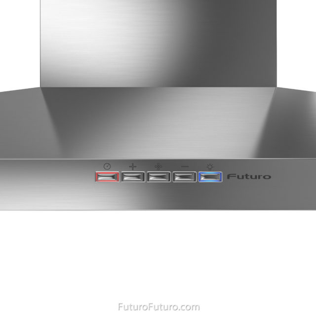 Chrome colored buttons control panel | Control panel on stainless steel range hood