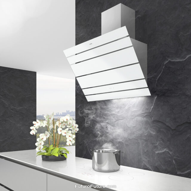 Lester White Range Hood with advanced plasma filter for odor removal.