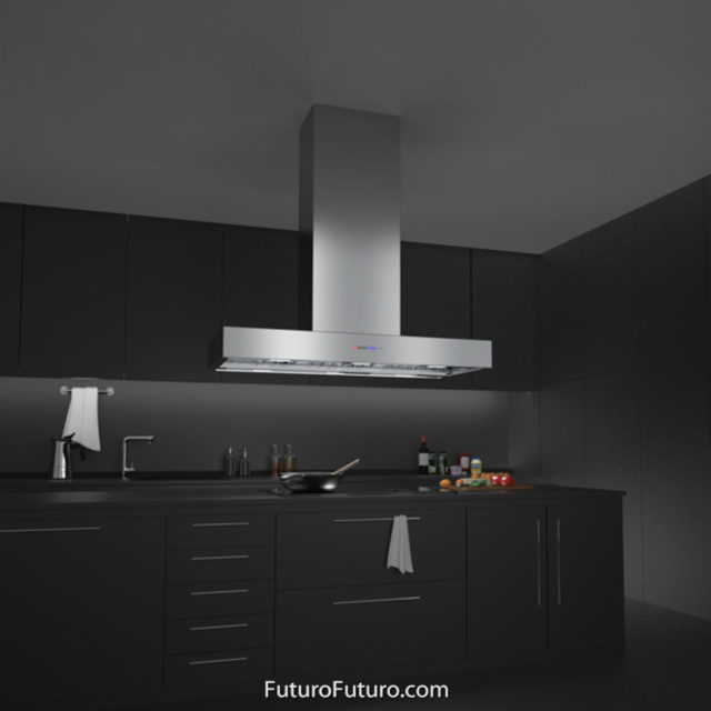 Black kitchen ceiling mount range hood | Professional design kitchen hood vent