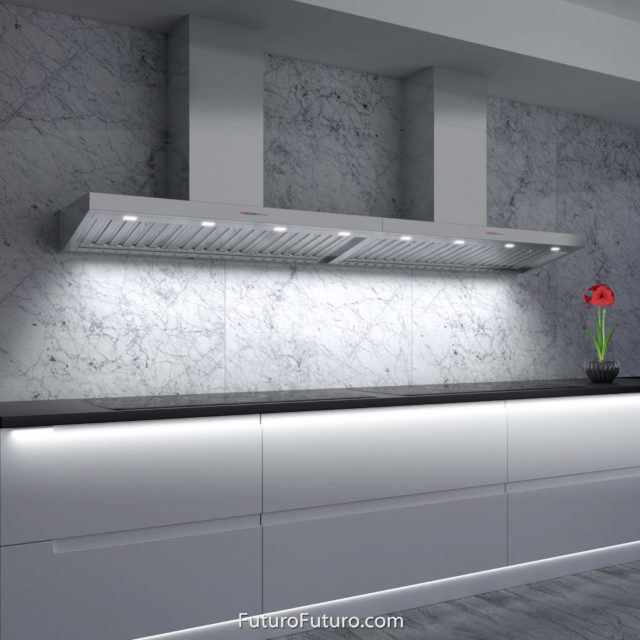 Black quartz countertop vent hood | Wall mount kitchen hood