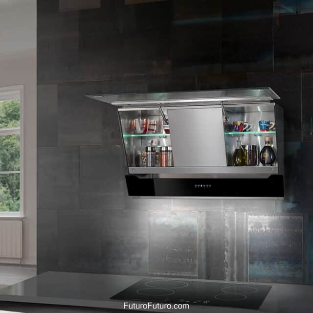 The 36-inch Lorenzo Black wall mount range hood by Futuro Futuro - a modern kitchen essential.