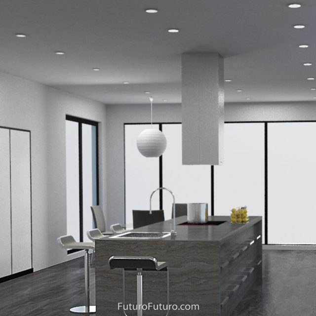 Grey kitchen cabinets island range hood | Luxury ceiling mount range hood