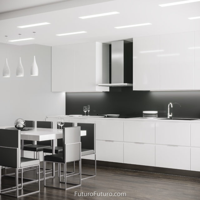 White kitchen cabinets range hood | Contemporary wall mount range hood