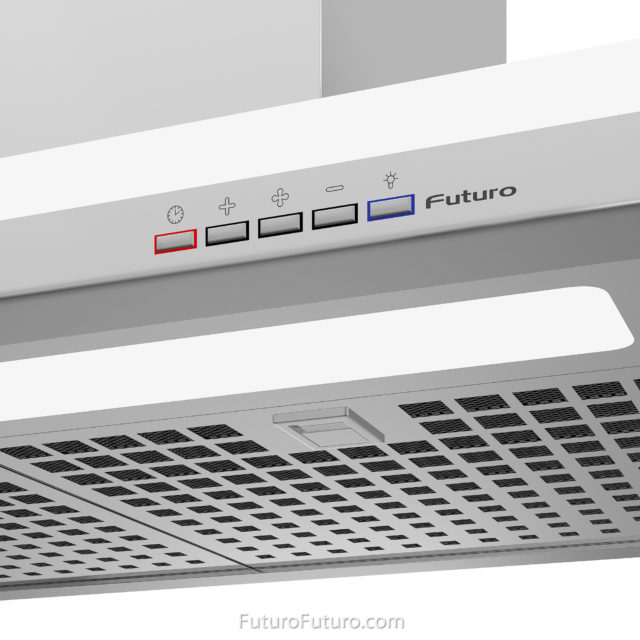 Chrome buttons control panel | Control panel on stainless steel range hood