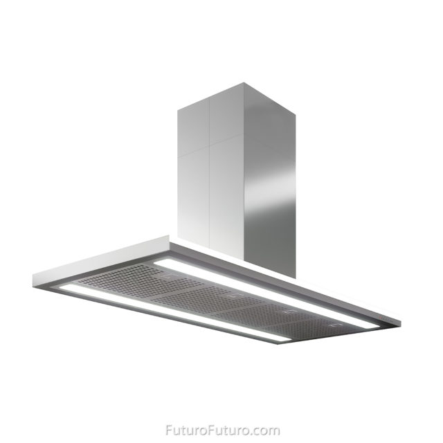 Modern stainless steel kitchen hood | Illuminated island range hood