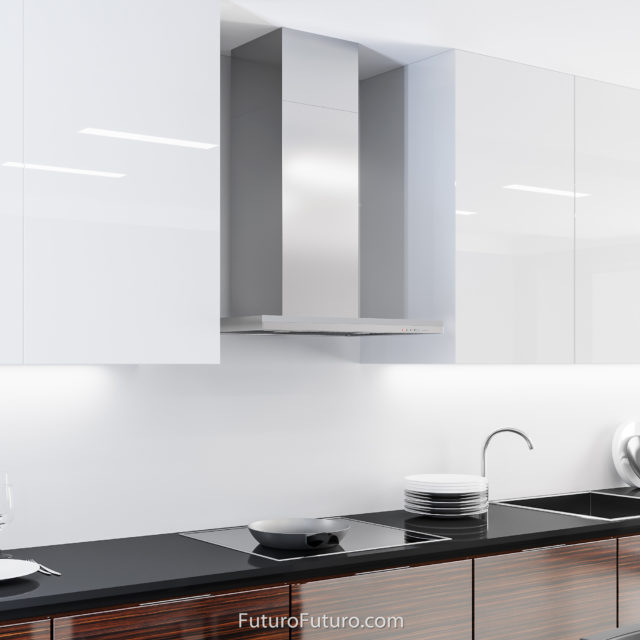 White kitchen cabinets kitchen exhaust hood | Induction cooktop range hood