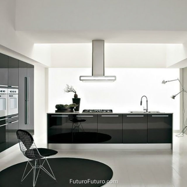 Kitchen ceiling mount range hood | Black kitchen cabinets island range hood