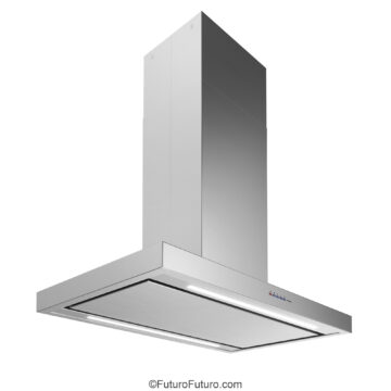 Minimalist kitchen design featuring island range hood