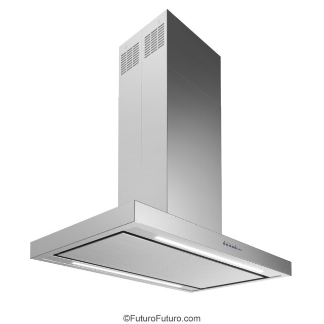 Modern island-mounted range hood with Italian design