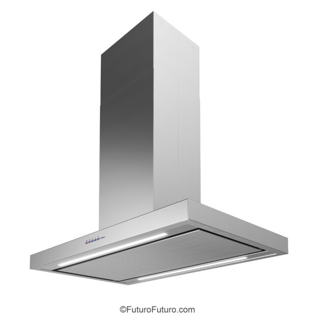 Sleek stainless steel 36-inch island hood with LED lighting
