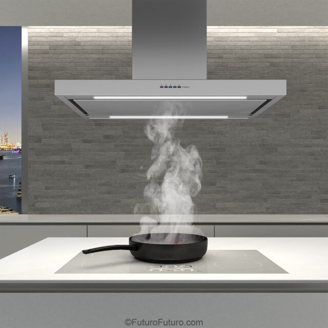 Stainless steel island range hood with LED touch control