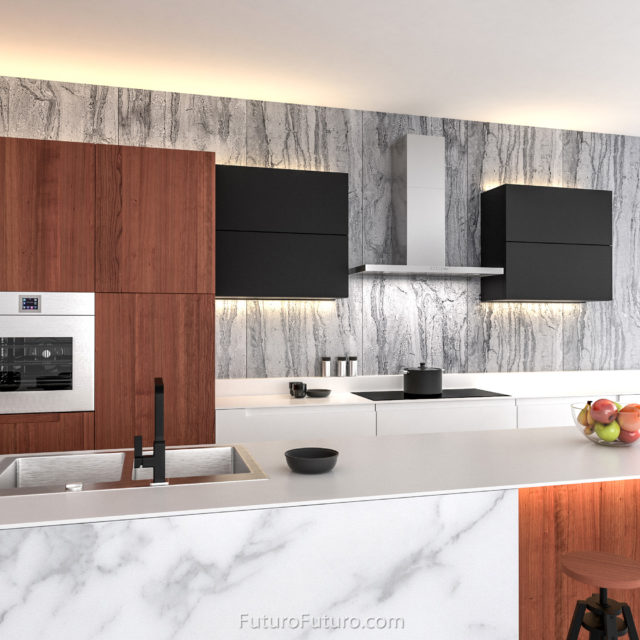 Induction cooktop wall mount range hood | Black and white kitchen range hood