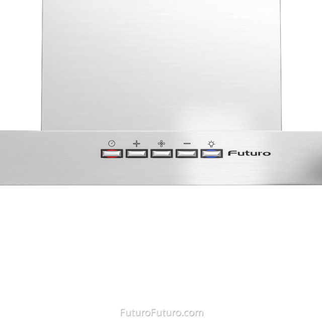 Chrome colored buttons control panel | Control panel on stainless steel range hood