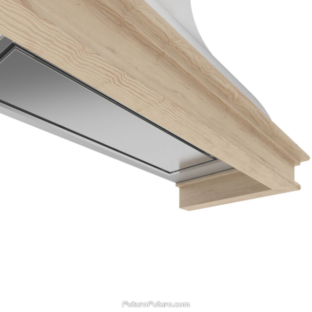 The Country Wall Range Hood with its minimalist wooden frame design.