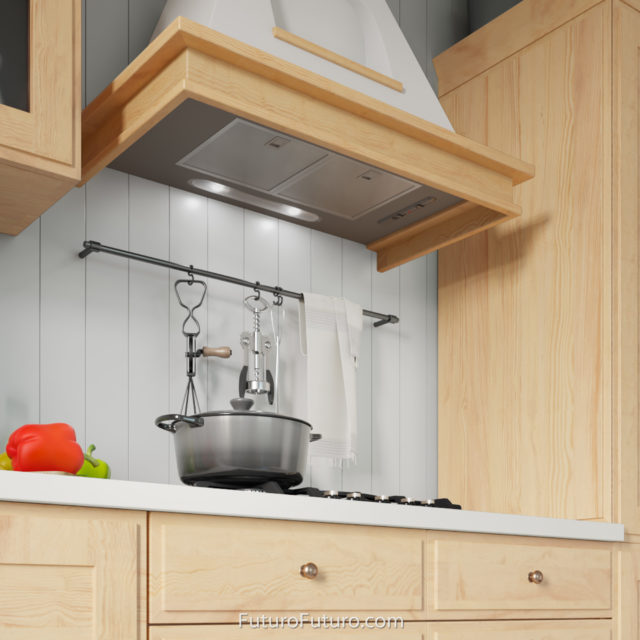 Traditional kitchen hood with wood trim | 36-inch Bridgeport Wall-mount range hood