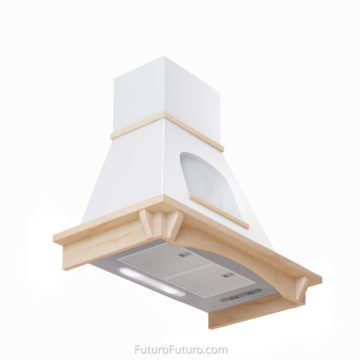 dishwasher-safe filters oven hood | white and wood range hood