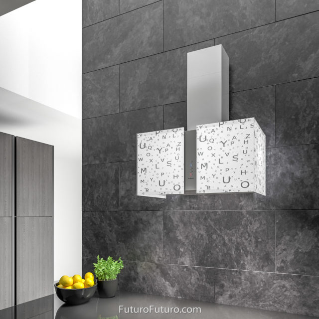 Grey kitchen wall mount range hood | Modern glass range hood