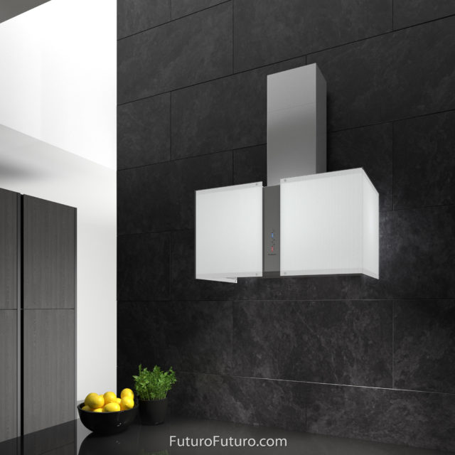 Illuminated glass wall mount range hood | Modern kitchen vent