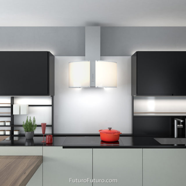 Modern kitchen stove hood | LED illuminated glass range hood