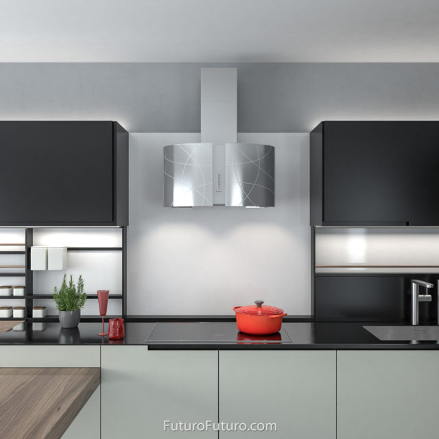 Modern black and white kitchen cabinets range hood | Italian stainless steel vent hood