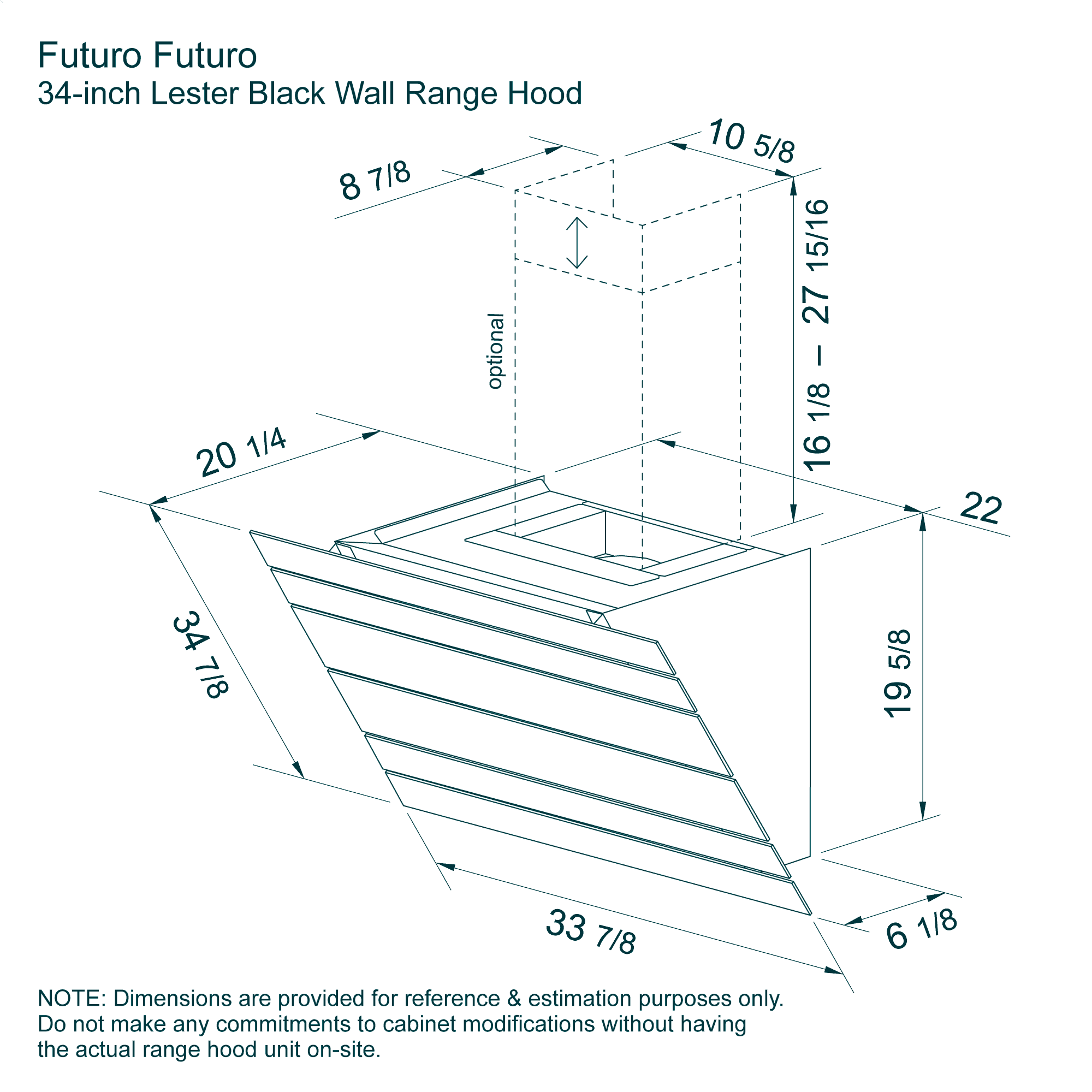34″ Lester Black Wall Range Hood 15 Dimensions for Range Hood 34-inch Lester Black Wall-Mount by Futuro Futuro