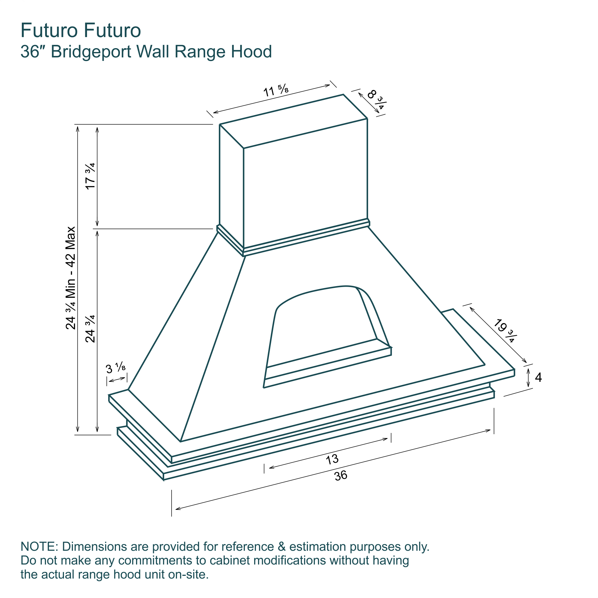 36″ Bridgeport Wall Range Hood 16 Dimensions 36 inch Bridgeport Wall range hood