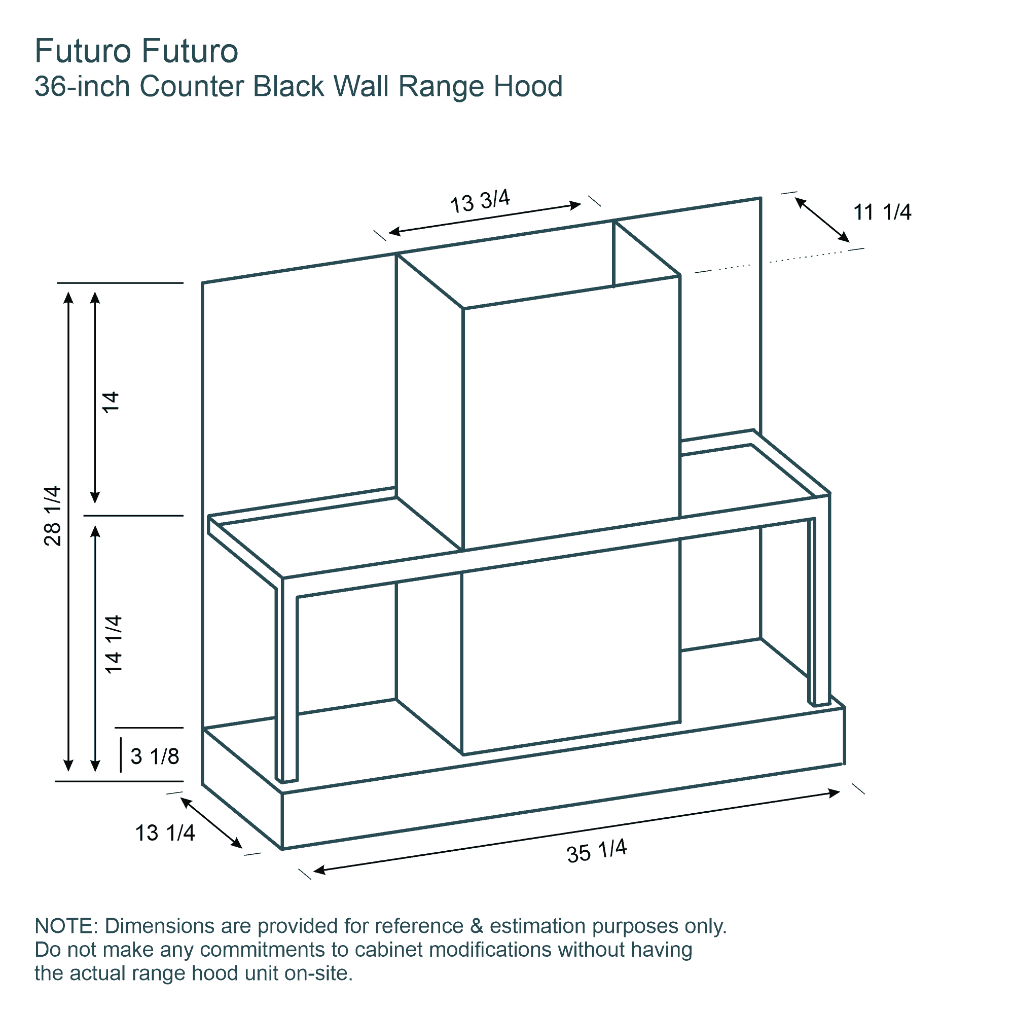 36″ Counter Black Wall Range Hood 14 Dimensions Futuro Futuro 36-inch Counter Black Wall Range Hood
