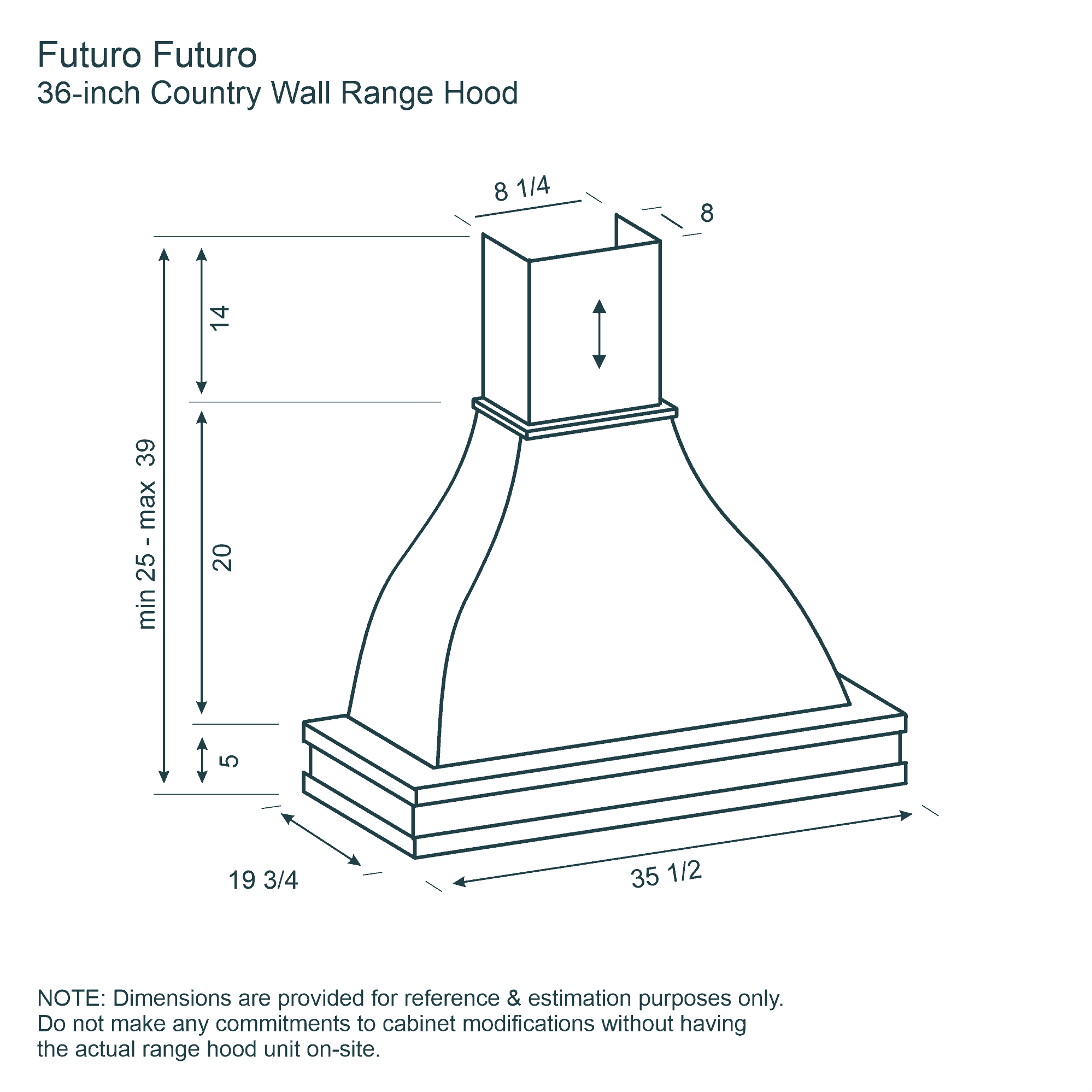 36″ Country Wall Range Hood 16 Dimensions for Country Wall Range Hood