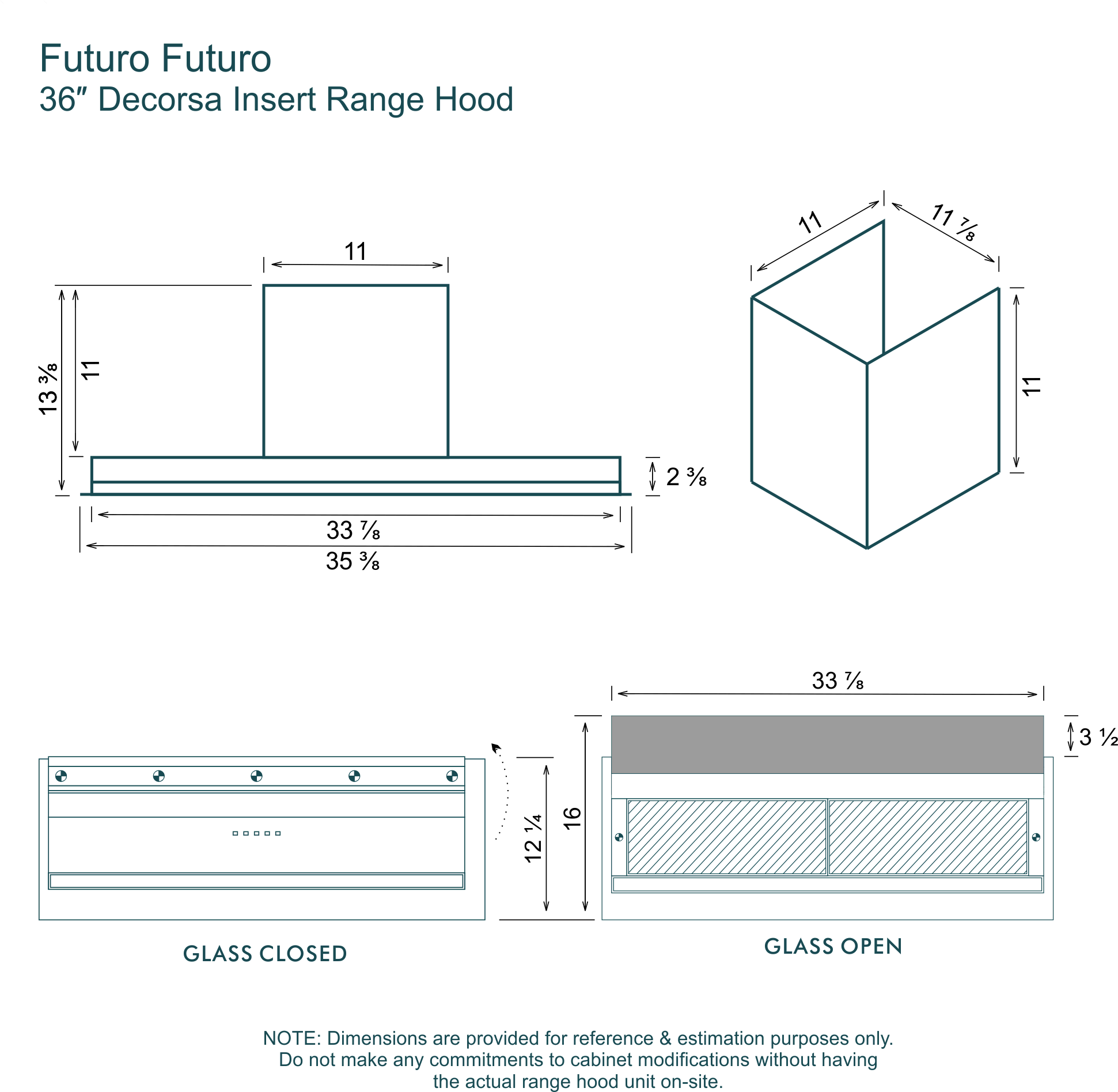 36″ Decorsa Insert Range Hood 20 Dimensions 36-inch Decorsa Wall range hood