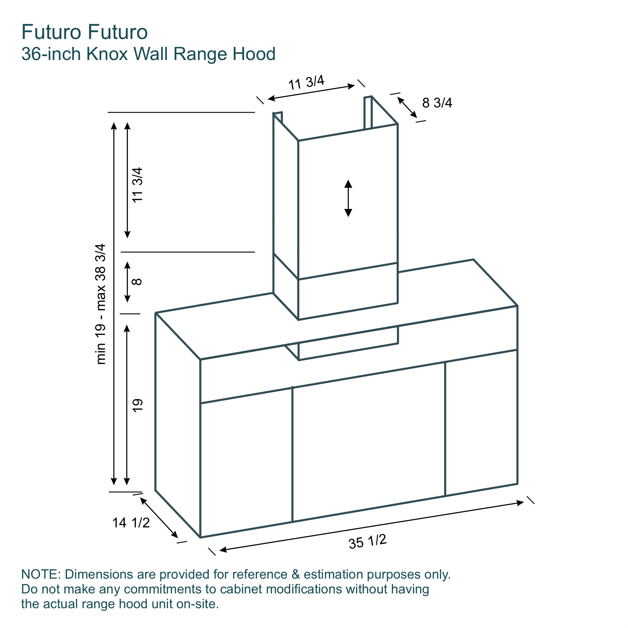 36″ Knox Black Wall Range Hood 15 Dimensions Futuro Futuro 36-inch Knox Black Wall Range Hood
