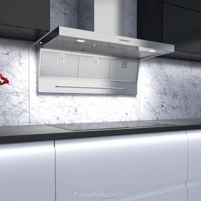 White kitchen cabinets stove hood | Stainless steel wall mount range hood