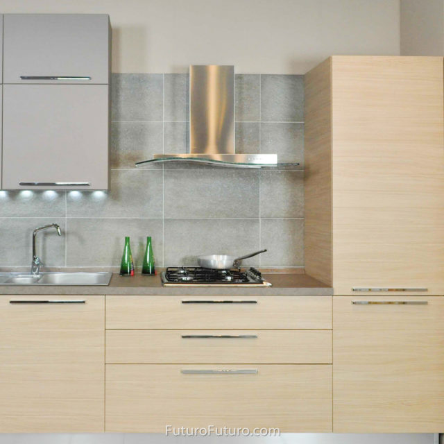 Ultra-quiet wall mount range hood | Beige kitchen cabinets stainless steel range hood