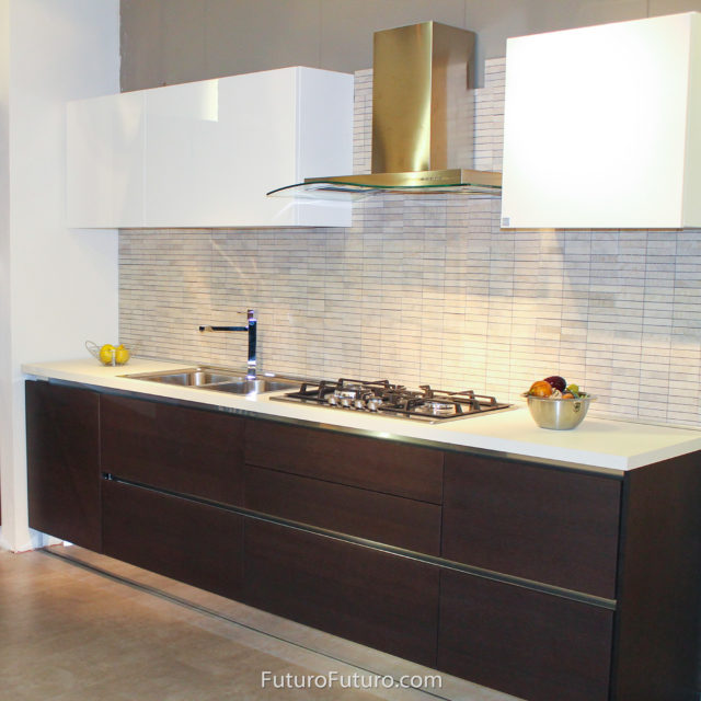 Brown kitchen cabinets range hood | Contemporary stove hood