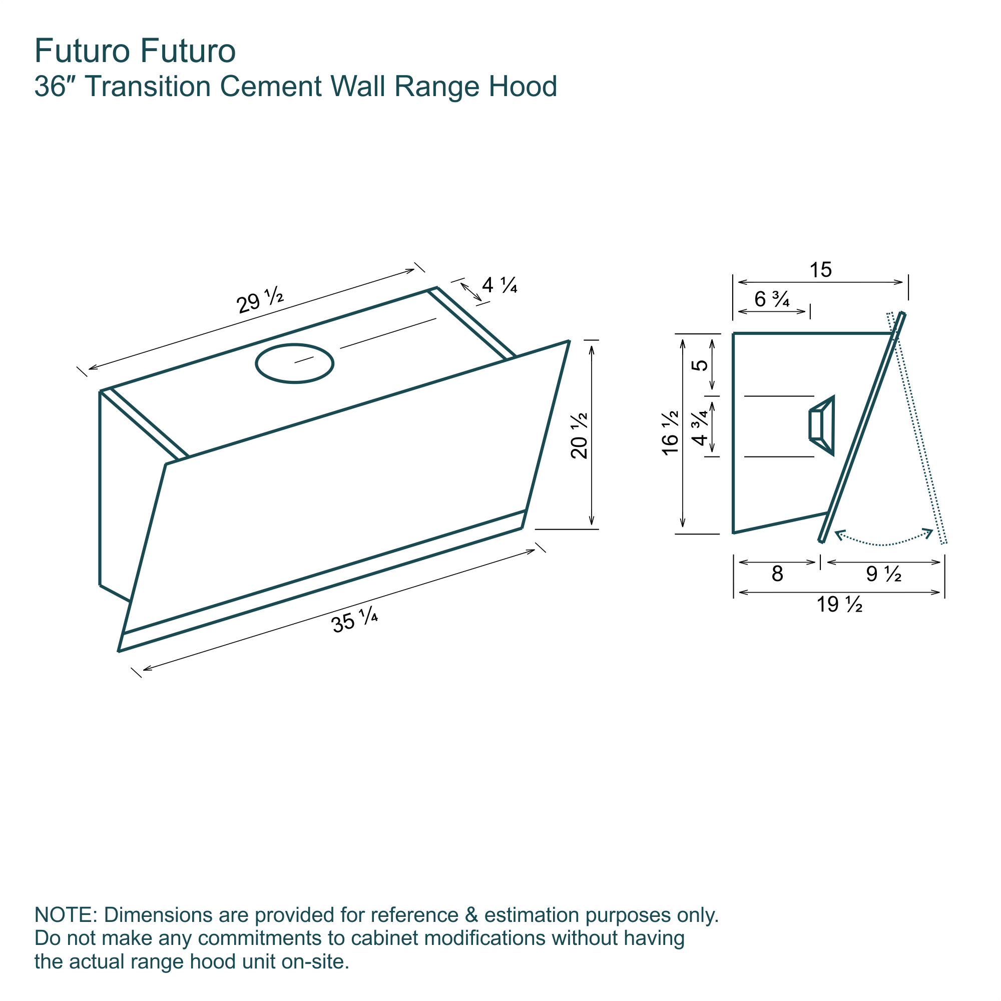 36″ Transition Cement Wall Range Hood 17 Dimensions 36-inch Transition Cement Wall range hood