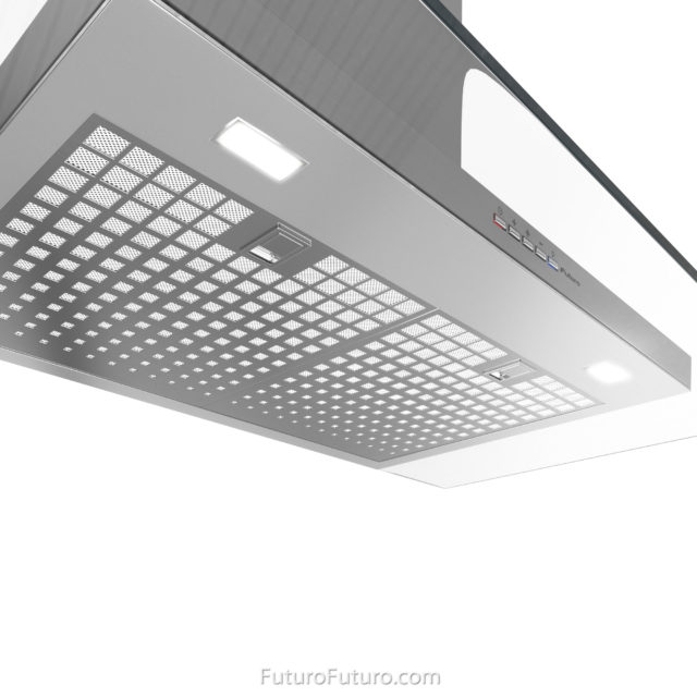 Glass and stainless steel kitchen hood | LED lights illuminated vent hood