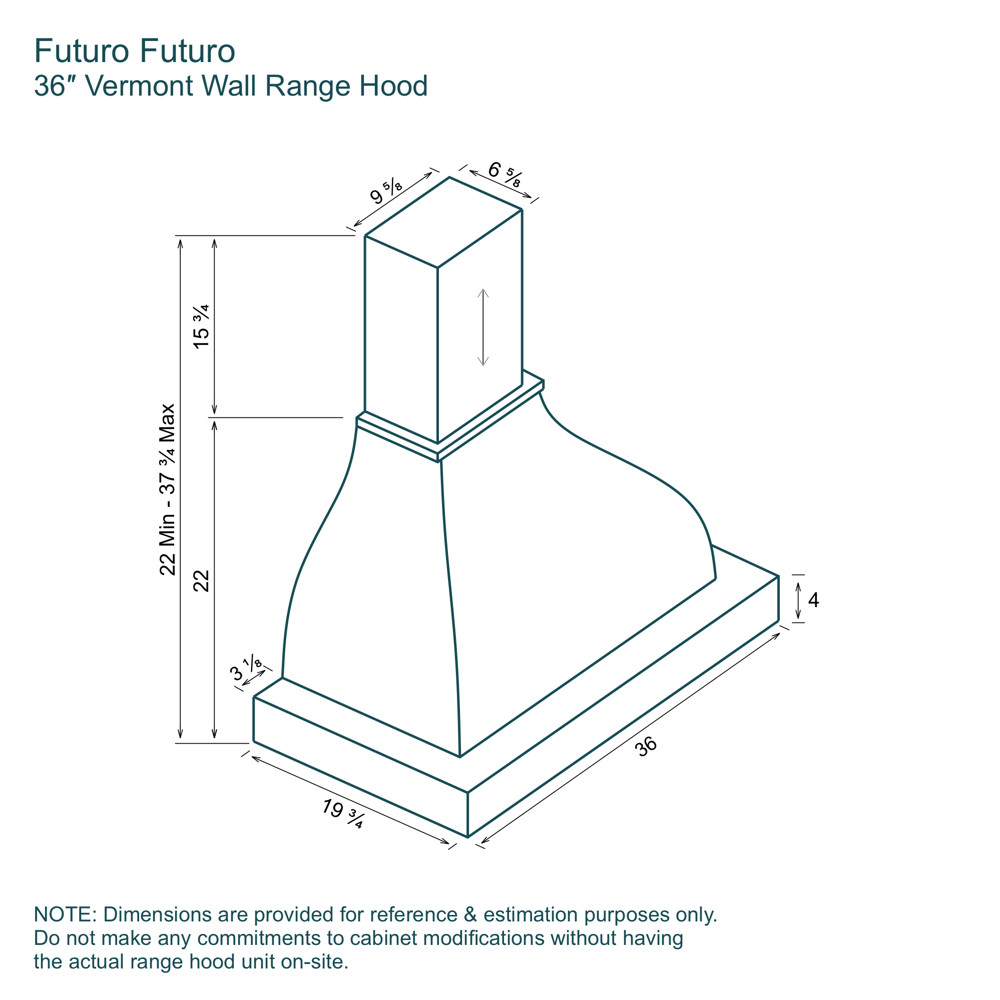36″ Vermont Wall Range Hood 16 Dimensions 36 inch Vermont Wall range hood