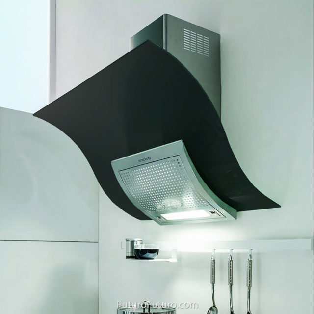 Black glass ventless range hood | Modern ductless range hood