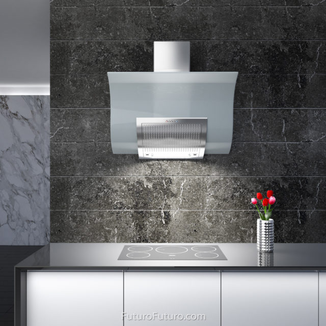 White kitchen cabinets wall mount range hood | Premium kitchen exhaust fan